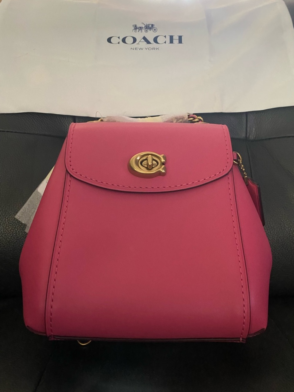 Coach Pink Leather Mini Turnlock Backpack Crossbody